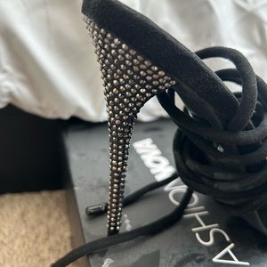 Rhinestones, black heels